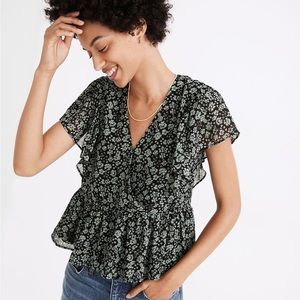 Georgette Ruffle-Sleeve Peplum Top in Fleur Field